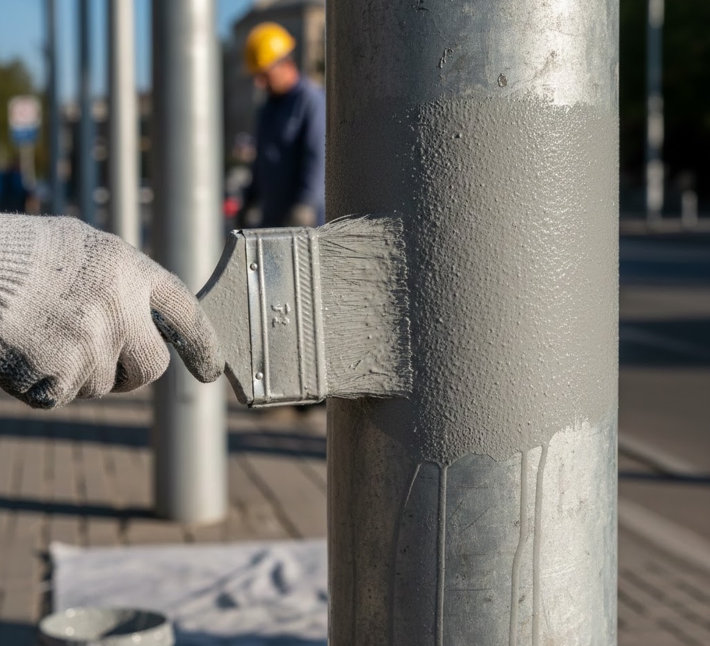 Окрашивание опоры нужно проводить с должной аккуратностью.jpg