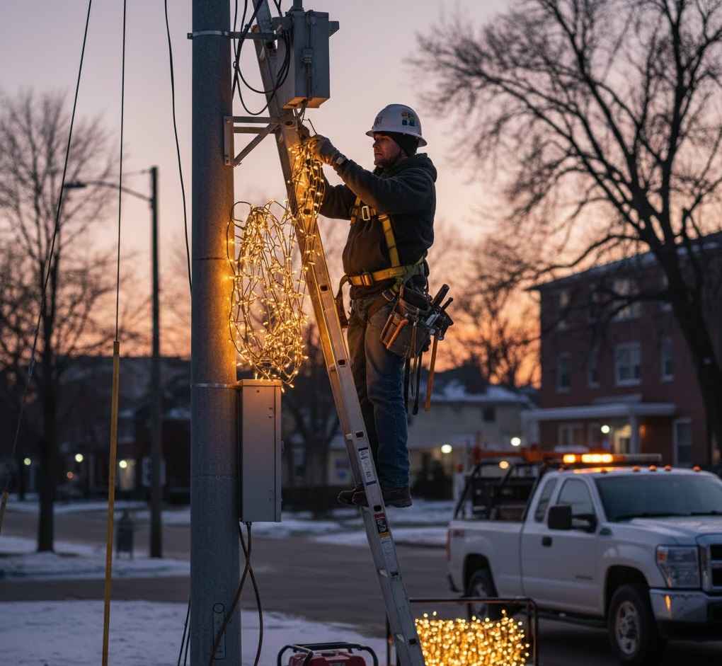 Подключение гирлянды к опоре должен выполнять профессионал.jpg