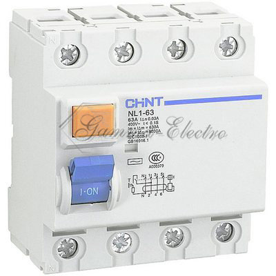 Выключатель дифференциального тока (УЗО) NL1-63 6kA 4P 25A 30mA тип AC (DB) (CHINT)