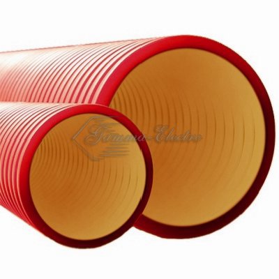 Труба гофрированная двустенная 90 мм с протяжкой с муфтой красная (50м)