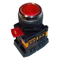 Кнопка красная ABLFS-22 1з+1р плоская с подсветкой неоновая 240В