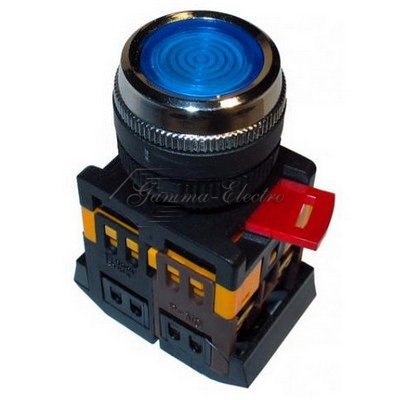 Кнопка синяя ABLFS-22 1з+1р плоская с подсветкой неоновая 240В