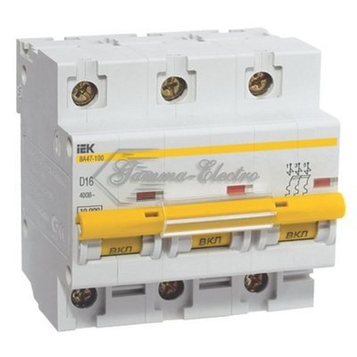 Выключатель автоматический трехполюсный 63А D ВА47-100 10кА