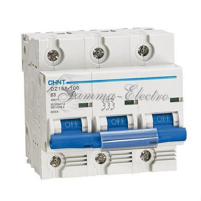 Автоматический выключатель DZ158 3P 63A 10kA х-ка (8-12In) (R) (CHINT)